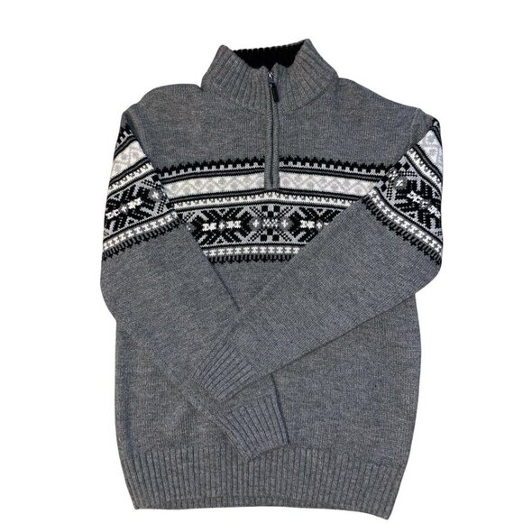 Park Slope New York 1/4 Zip Gray Sweater Men’s Size L Fair Isle Casual Work Ski - Picture 3 of 5